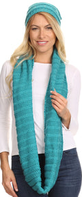 Sakkas Sayla Rhinestone Jewel Soft Warm Woven Cable Knit Beanie Hat And Scarf Set#color_Teal