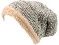 Sakkas Veloce Tall Long Heathered Faux Fur Shearling Lined Unisex Beanie Hat#color_Cream