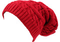 Sakkas Figaro Long Tall Classic Cable Knit Faux Fur Lined Unisex Beanie Hat#color_Red