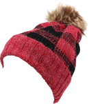 Sakkas Baya Long Tall Checker Pattern Fold Over Faux Fur Pom Pom Unisex Beanie Hat