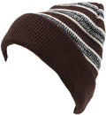 Sakkas Cabbey Mid Weight Striped Multi Colored Ribbed Knit Unisex Beanie Hat#color_Brown