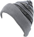 Sakkas Cabbey Mid Weight Striped Multi Colored Ribbed Knit Unisex Beanie Hat#color_Grey