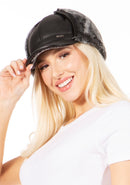 Sakkas Leather Ushanka Faux Mink Fur Tropper Pilot Hat With Earflap