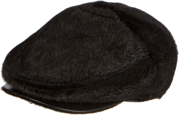 Sakkas Faux Mink Fur Back Flap Ivy Driving Newsboy Cap Hat Adjustable Snap Front#color_Black