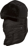 Sakkas Dab Unisex Faux Fur Chin Strap Removable Face Mask Winter Cold Trooper Hat#color_2-Black