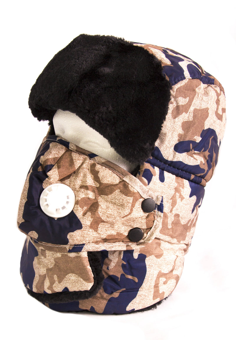 Sakkas Alex Unisex Ushanka Faux Fur Windproof Trapper Aviator Hat Removable Mask