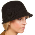 Sakkas Clara Vintage Style Wool Cloche Bucket Bell Hat#color_Black