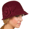 Sakkas Clara Vintage Style Wool Cloche Bucket Bell Hat#color_Burgundy