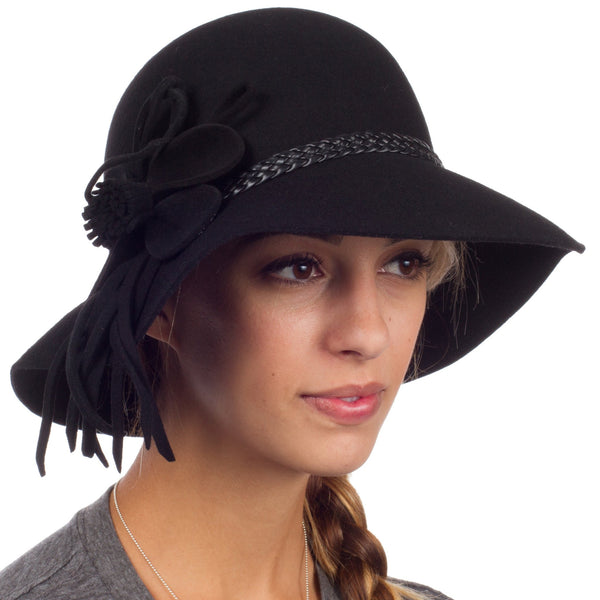 Sakkas Gloria Vintage Style Wool Cloche Hat #color_Black