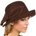 Sakkas Bobbi Vintage Style Wool Cloche Bell Derby Hat#color_Chocolate