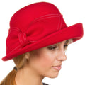 Sakkas Bobbi Vintage Style Wool Cloche Bell Derby Hat#color_Red