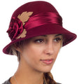 Sakkas Farrah Vintage Style Wool Cloche Hat #color_Burgundy