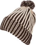 Sakkas Rhea Unisex Heathered Multi Colored Stripe Pom Pom Beanie Hat#color_Chocolate