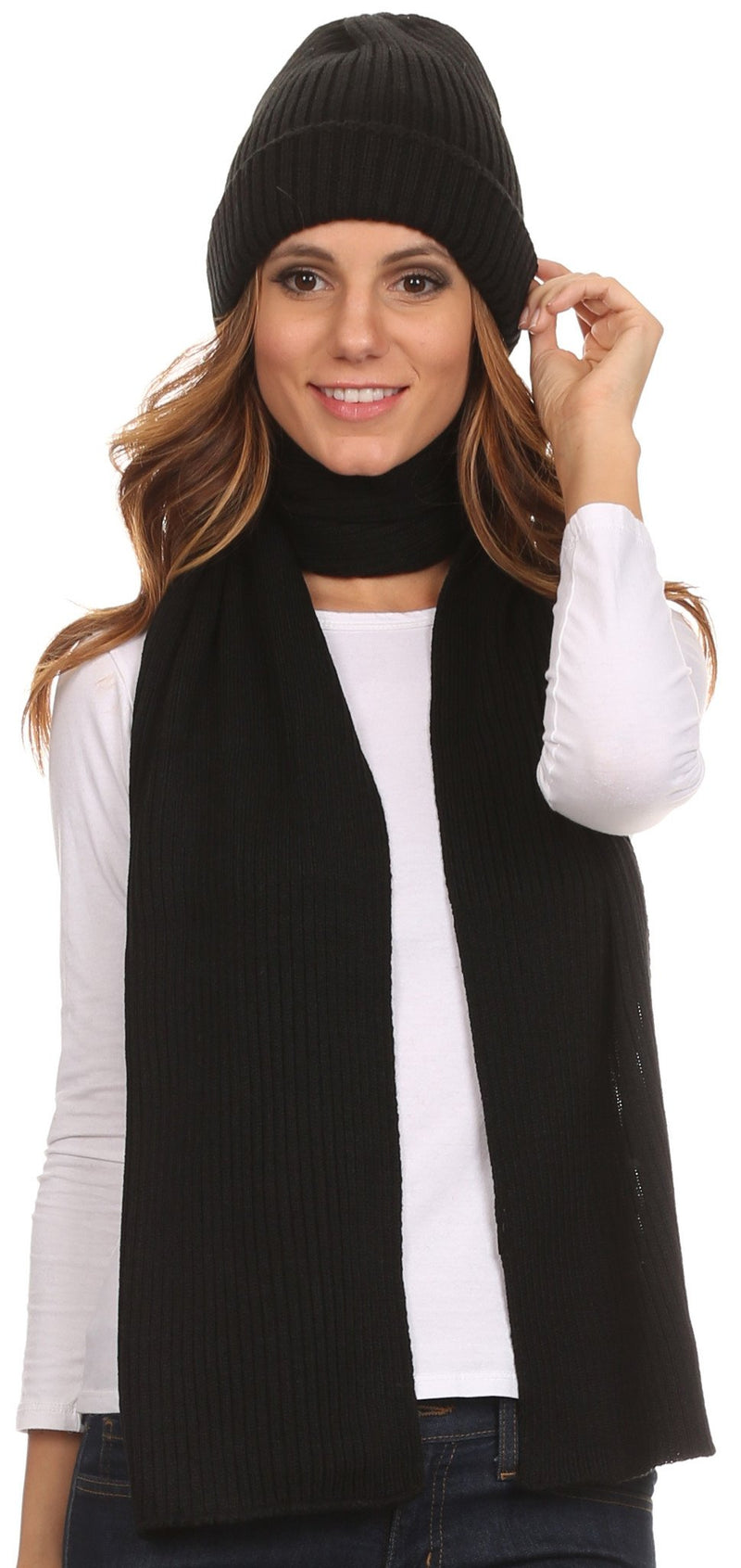 Sakkas Aldis Unisex Ribbed Knit Beanie Hat And Scarf Set