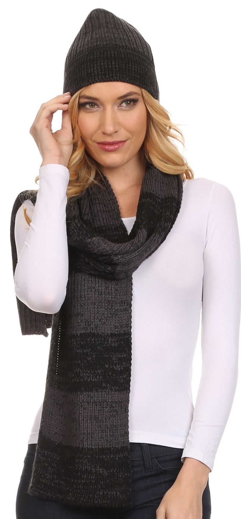 Sakkas Robin Unisex Ribbed Knit Heather Beanie Hat And Scarf Set