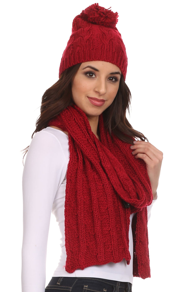 Sakkas Aaric Unisex Cable Knit Pom Pom Bobble Beanie Hat And Scarf Set