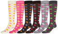 Sakkas Ladies Cute Colorful Design or Solid Knee High Socks Assorted 6-Pack#color_PinkArgyle