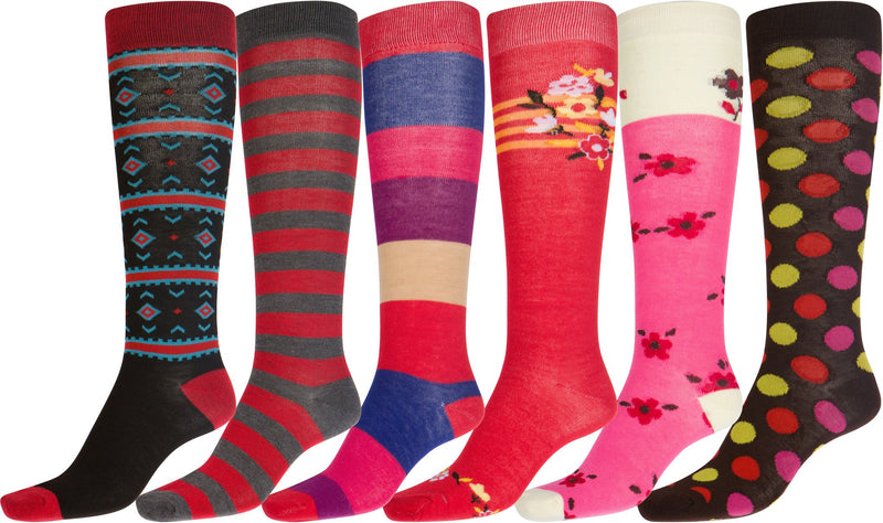 Sakkas Liea Ladies Colorful Unique Pattern / Solid Knee High Socks Assorted 6-Pack