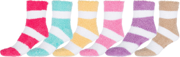 Sakkas Super Soft Anti-Slip Fuzzy Ankle Socks Value Assorted 6-Pack#color_SoftStripe6AsstColors