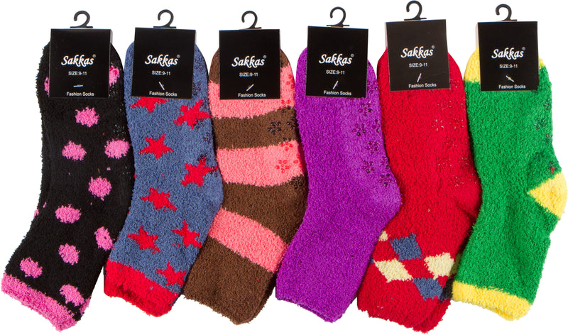 Sakkas Super Soft Anti-Slip Fuzzy Ankle Socks Value Assorted 6-Pack