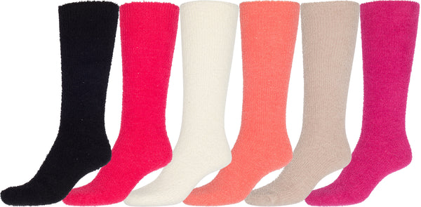 Sakkas Womens Super Soft Anti-Slip Fuzzy Knee High Socks Value Assorted 6-Pack#color_Plain6AsstColors