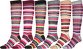 Sakkas Ladies Cute Colorful Design or Solid Knee High Socks Assorted 6-Pack#color_ThinStripe