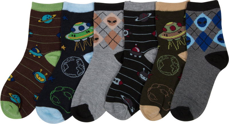 Sakkas Boy's Playful Pattern Assorted Crew Socks 6-Pack