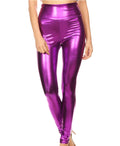 Sakkas Shiny Liquid Metallic High Waist Stretch Leggings - Made in USA#color_Purple