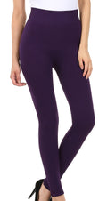Sakkas Warm Soft Fleece Lined High Waist Leggings#color_PurpleCableKnit