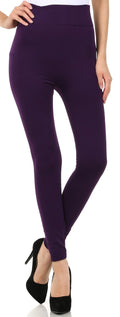 Sakkas Warm Soft Faux Fur Lined High Waist Leggings#color_Purple