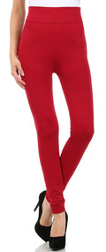 Sakkas Warm Soft Faux Fur Lined High Waist Leggings#color_Red