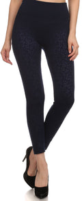 Sakkas Women's Patterned Soft Fleece Lined High Waist Leggings#color_Navy