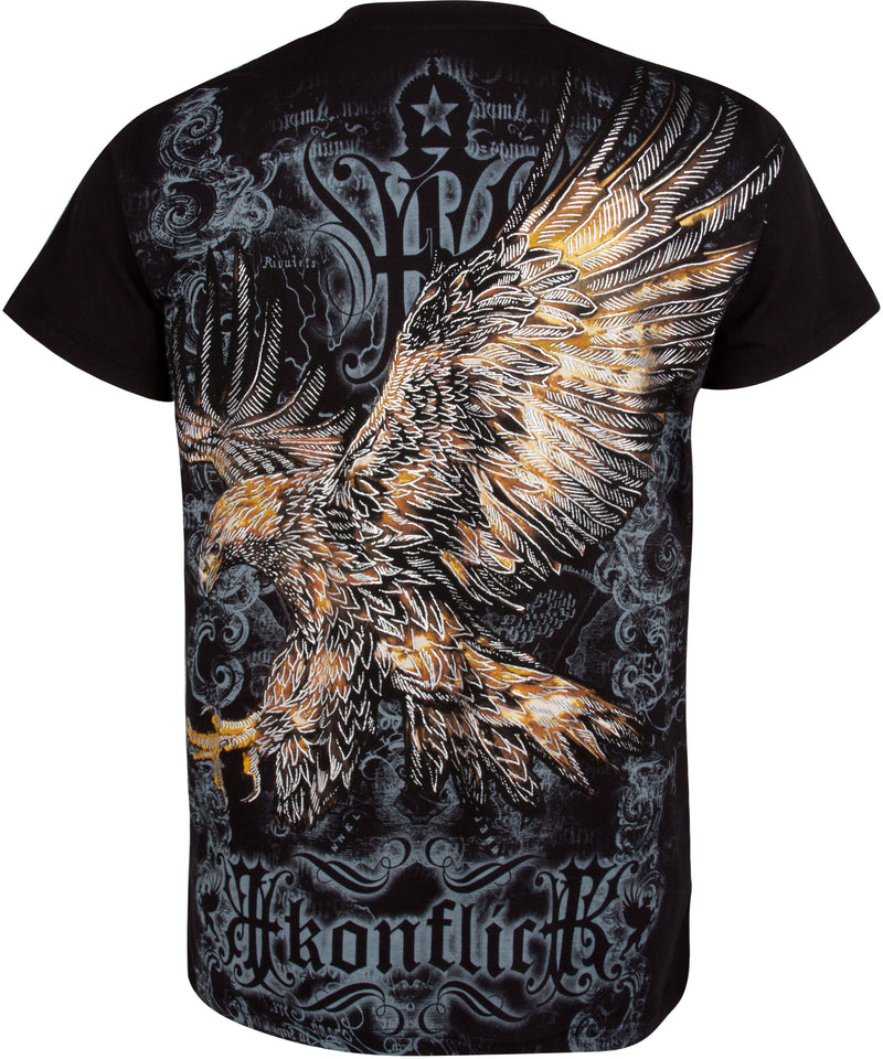 Sakkas Clutching Eagle & Fleur De Lis Metallic Silver Embossed Cotton T-Shirt
