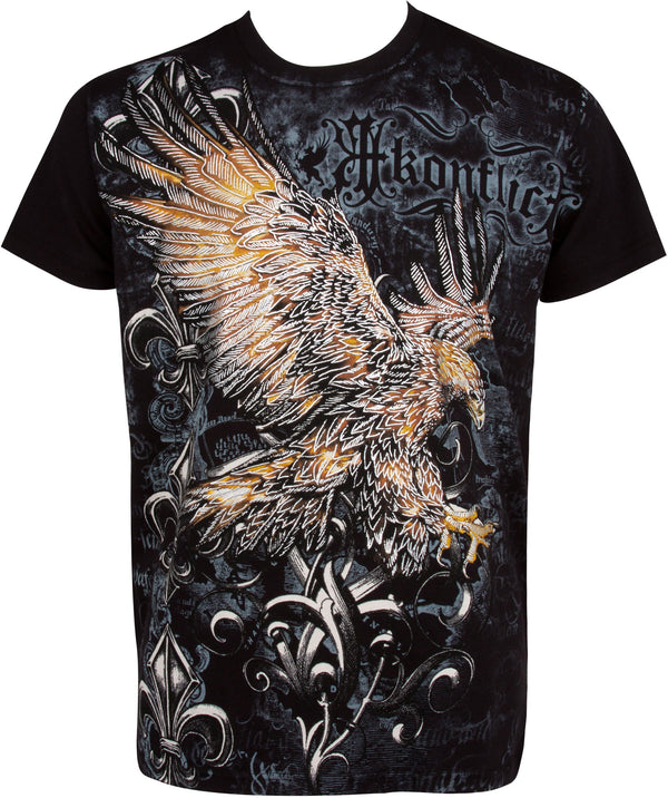 Sakkas Clutching Eagle & Fleur De Lis Metallic Silver Embossed Cotton T-Shirt#color_Black