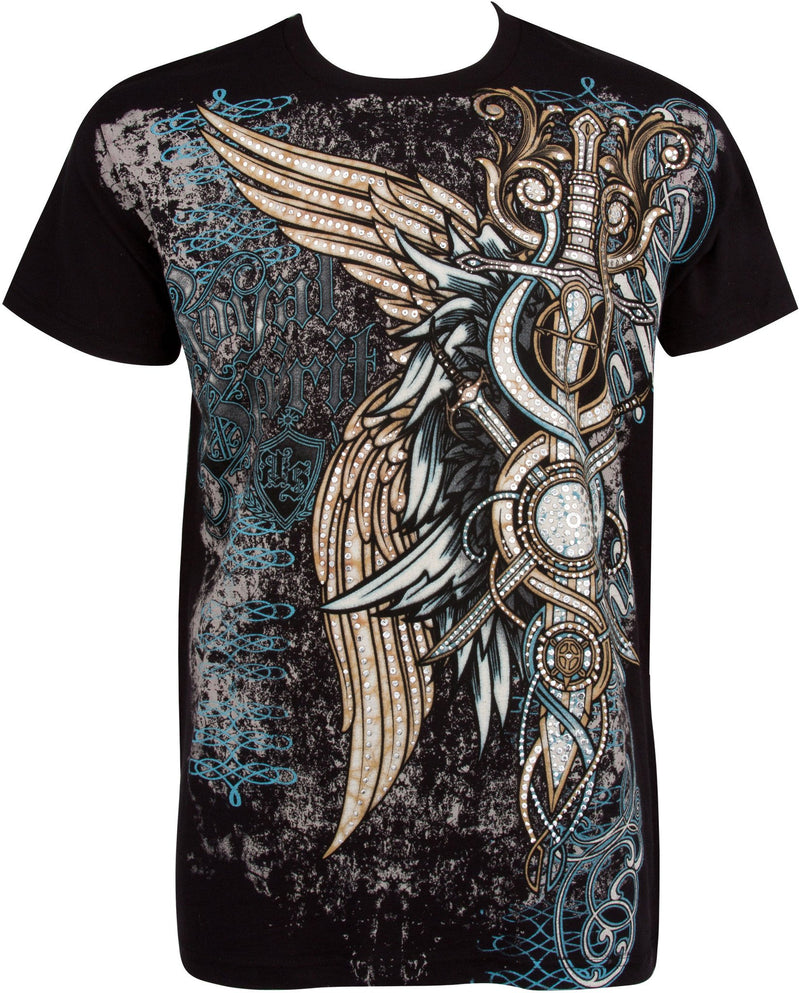 Sakkas Wings and Swords Metallic Silver Embossed Cotton Mens Fashion T-Shirt
