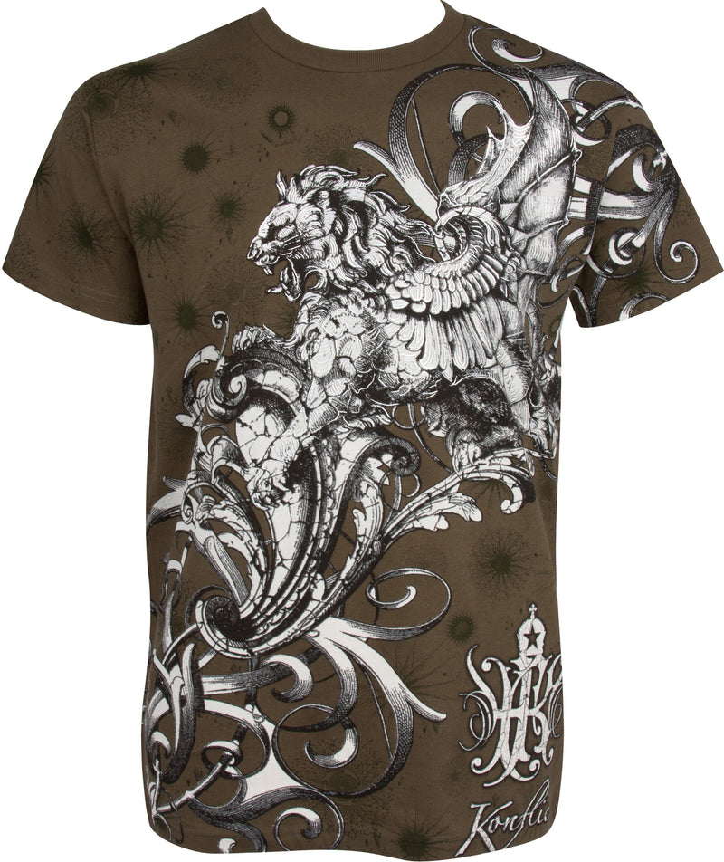 Sakkas Lion and Vines Metallic Silver Embossed Cotton Mens Fashion T-Shirt