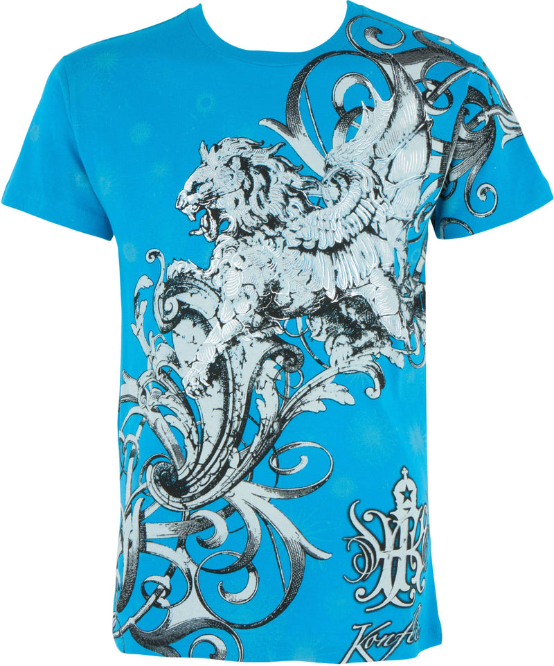 Sakkas Lion and Vines Metallic Silver Embossed Cotton Mens Fashion T-Shirt