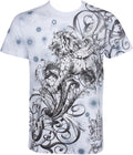 Sakkas Lion and Vines Metallic Silver Embossed Cotton Mens Fashion T-Shirt#color_White