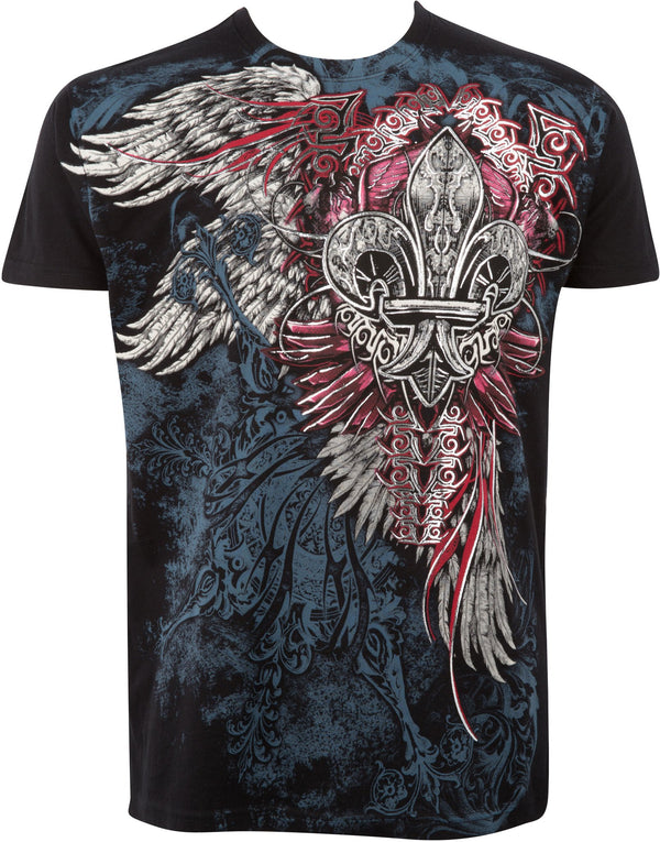 Sakkas Angel Five Metallic Embossed Mens Fashion T-Shirt#color_Black