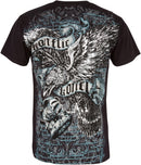 Sakkas Eagle Head and Fleur de Lis Metallic Silver Embossed Cotton Mens T-Shirt