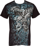 Sakkas Eagle Head and Fleur de Lis Metallic Silver Embossed Cotton Mens T-Shirt