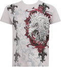 Sakkas Eagle Head and Fleur de Lis Metallic Silver Embossed Cotton Mens T-Shirt#color_Grey