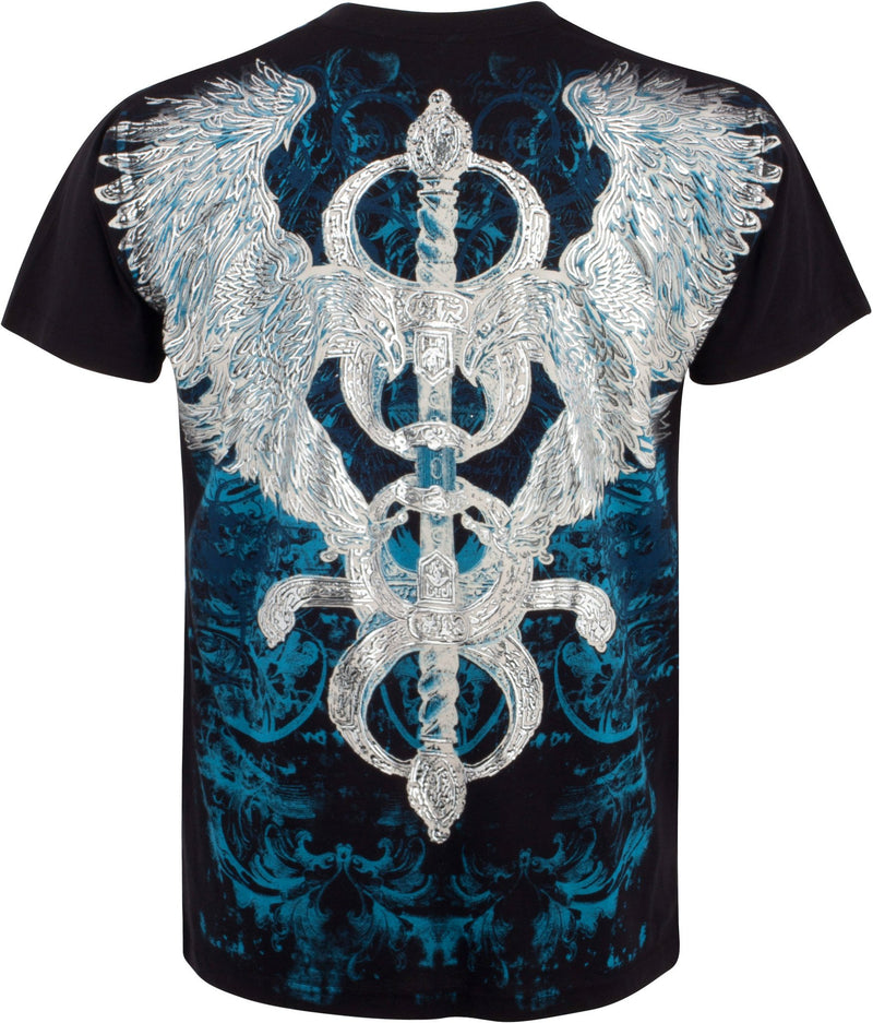 Sakkas Eagle and Sword Metallic Silver Embossed Cotton Mens Fashion T-Shirt