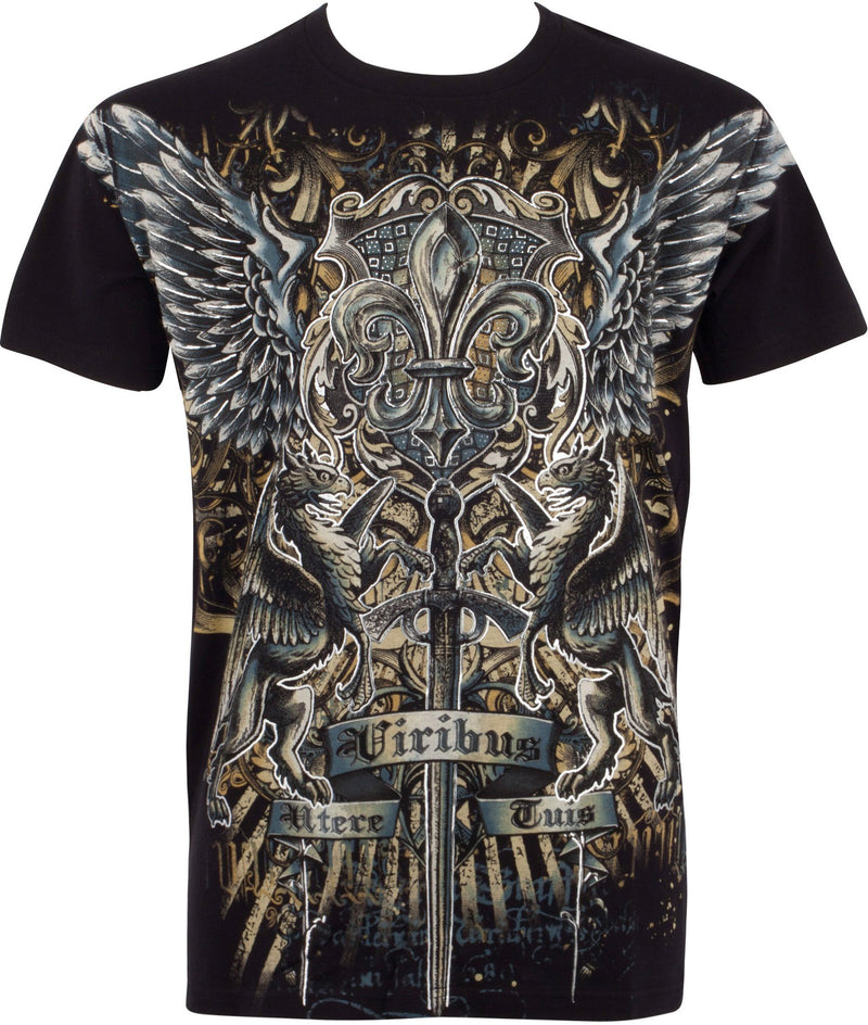 Sakkas Sword and Griffin Metallic Silver Embossed Cotton Mens Fashion T-shirt