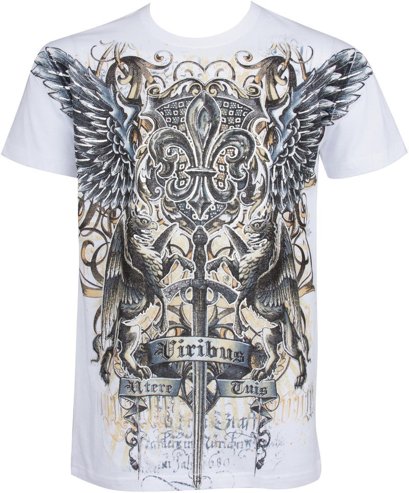 Sakkas Sword and Griffin Metallic Silver Embossed Cotton Mens Fashion T-shirt