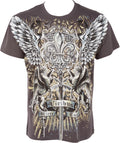 Sakkas Sword and Griffin Metallic Silver Embossed Cotton Mens Fashion T-shirt#color_Charcoal
