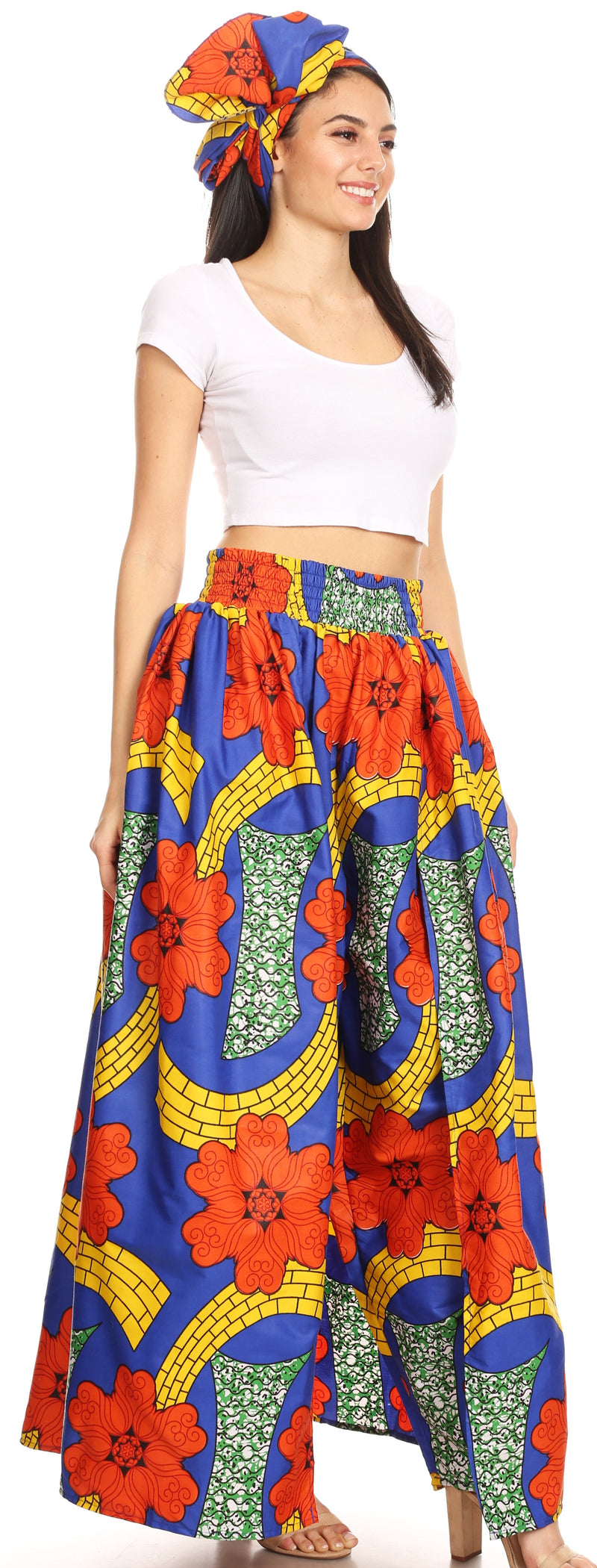 Sakkas Lanna Women's African Ankara Print Ankle Pants w/Pockets & Overlay Pull-up