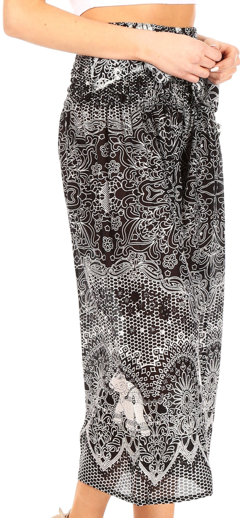 Sakkas Lilja Women's Loose Wide Leg Printed Elephant Pants Elastic Waist w/Pockets