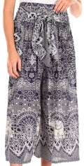 Sakkas Lilja Women's Loose Wide Leg Printed Elephant Pants Elastic Waist w/Pockets#color_Navy