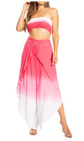 Sakkas Vanessa Women's Bandeau Tube Top & Wide leg Gaucho Pants Set Palazzo Boho#color_7004-PinkWhite